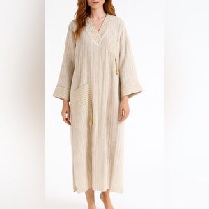 Woman’s Patterned Cream and Gold Long Dress  with Tassels size 3XL